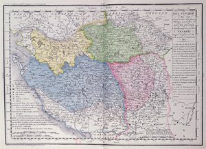 Mapa da Vendéia, representando a área da Revolta Vendéia (1793-96), em março de 1793, c.1815 (gravura a cores)